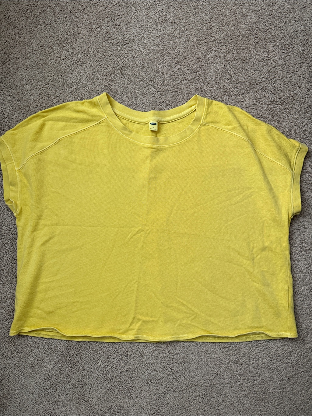 Old Navy Xs Yellow Cropped Crewneck Cap Sleeve Sweatshirt - Ladies' Casual Top